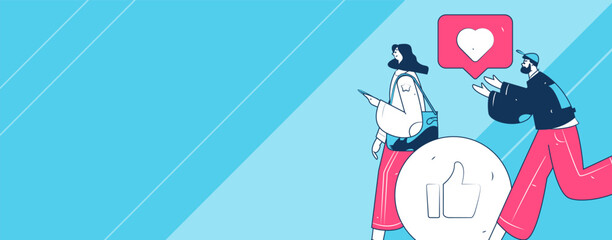 Virtual characters social communication concept business flat vector hand drawn illustration
