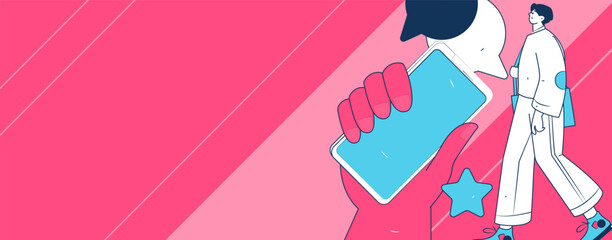 Virtual characters social communication concept business flat vector hand drawn illustration
