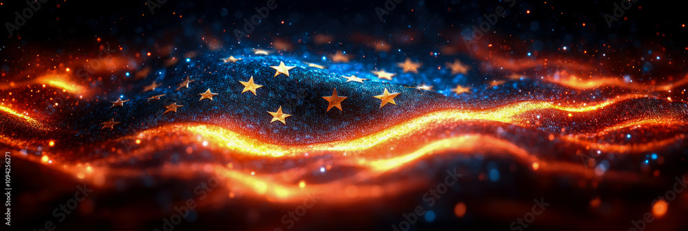 Aufkleber a dazzling display of wavy patterns with stars symbolizing europe, illuminated by vibrant hues and s