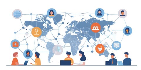Global business structure of networking. Analysis and data exchange customer connection, HR recruitment and global outsourcing, Customer service, Teamwork, Strategy, Generative Ai