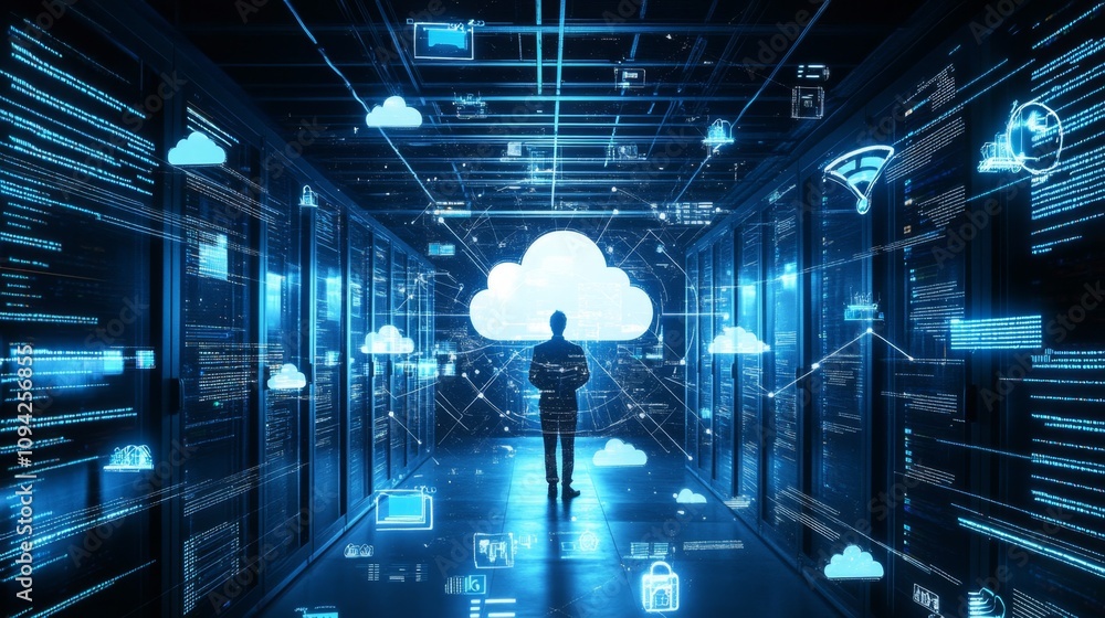 Poster data management innovation cloud computing digital infrastructure server room tech perspective futur