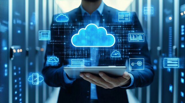 Cloud computing innovation showcase data center digital technology secure environment professional viewpoint future concept