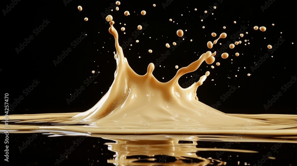 Poster dynamic milk splash studio setting macro photography dark background creative concept for visual imp