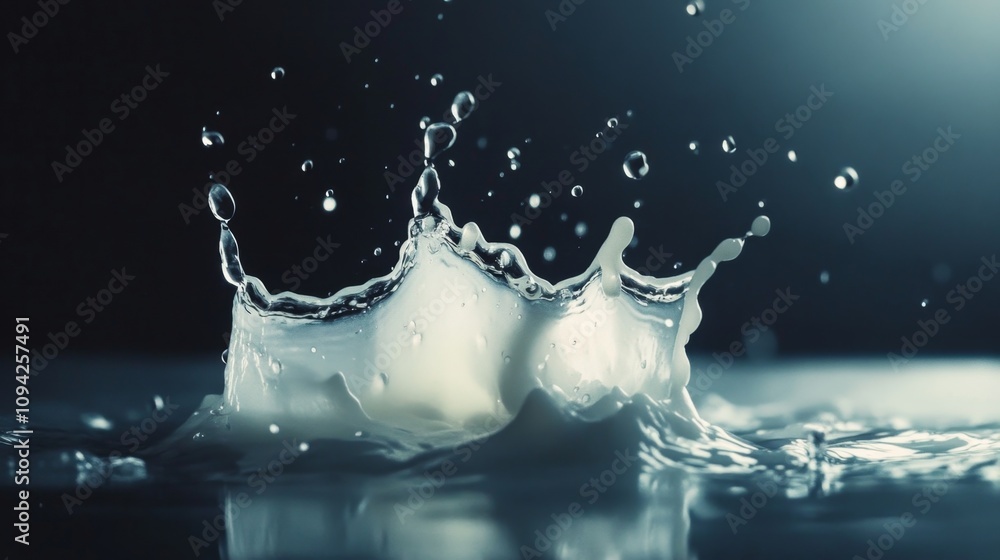 Poster water splashing action studio setup macro photography dark background close-up perspective fluid dyn