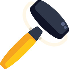 Lint roller with yellow handle removing dust, hair, fluff and fur from clothes