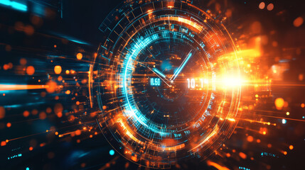 A futuristic, digital timer counts down.  The background is abstract and high-tech.