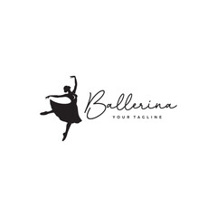 elegant pose silhouette ballerina logo design vector illustration. ballet dance