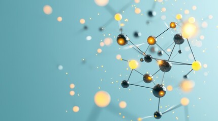 A group of atoms with glowing bonds forming a complex molecule, showcasing the intricate connections that form the building blocks of matter.
