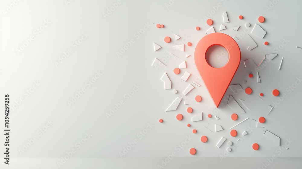 Poster a vibrant red location pin icon with a subtle gradient, casting a soft shadow on a light gray backgr
