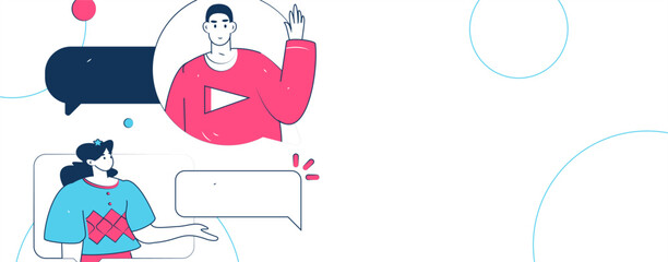 Virtual characters social communication concept business flat vector hand drawn illustration
