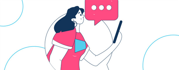 Virtual characters social communication concept business flat vector hand drawn illustration
