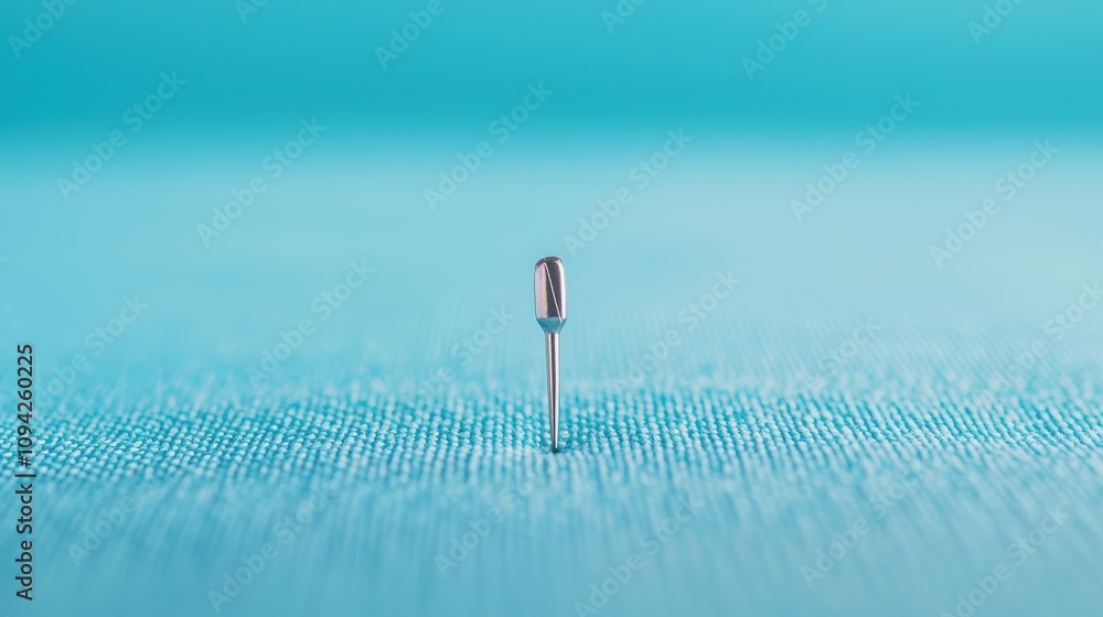 Poster a macro shot of a sewing pin piercing through layers of fabric, emphasizing its sharp point and the 