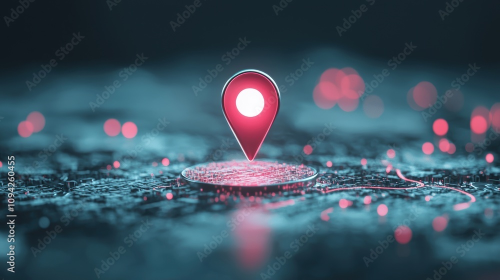 Poster an animated illustration of a digital pin icon dropping onto a map, symbolizing the action of markin