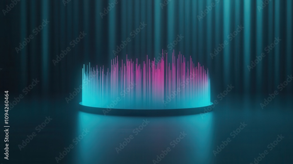 Poster a vibrant audio visualization showcasing colorful sound waves against a dark background, creating a 