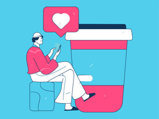 Virtual characters social communication concept business flat vector hand drawn illustration
