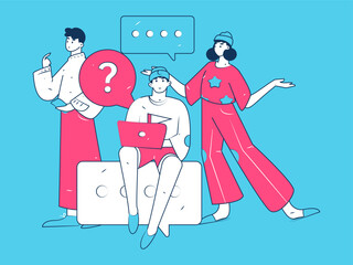 Virtual characters social communication concept business flat vector hand drawn illustration
