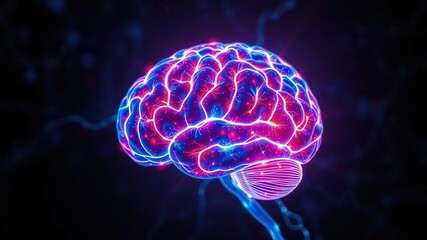 Brain with vibrant glowing neural activity, brain waves, , neurons