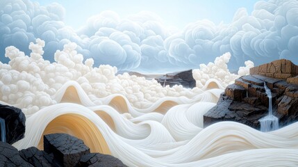 A raging river, swollen with rain, rushes over rocks and boulders, its surface a churning mass of white water and swirling currents.