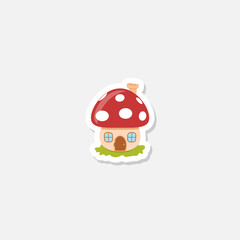 Mushroom house icon sticker isolated on gray background