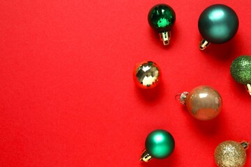 Festive Christmas background with various balls, copy space composition