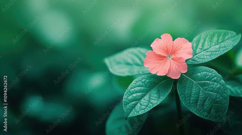 Poster a close up of a flower with a softly blurred background of green leaves, creating a sense of depth a