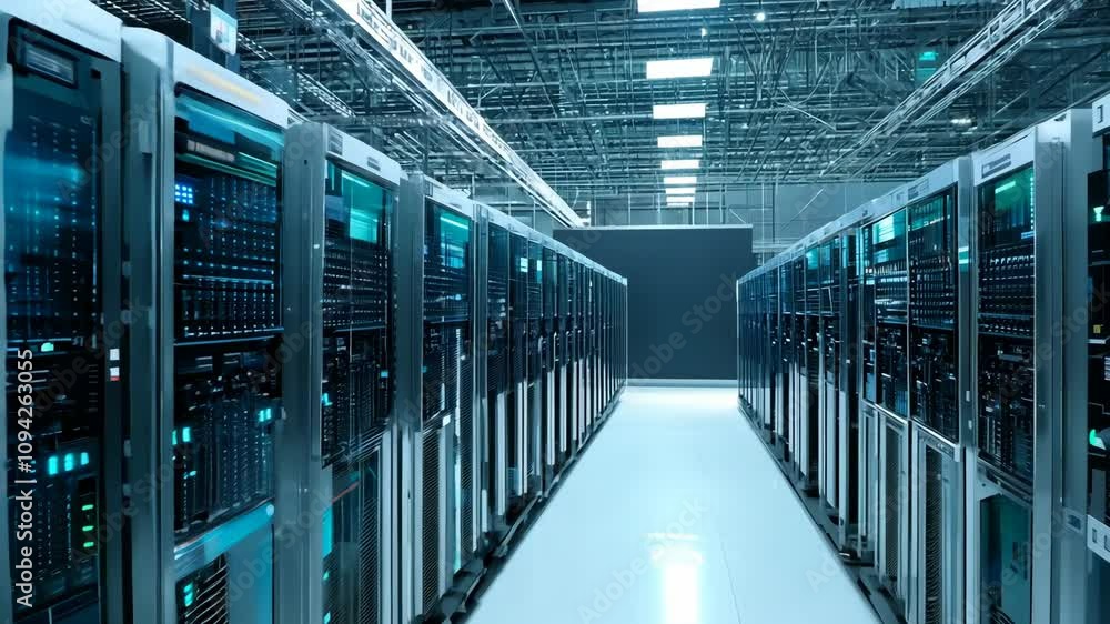Poster explore advanced technology in a modern data center equipped with high-performance servers
