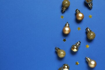 Festive Christmas background with various balls and confetti