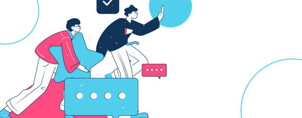 Virtual characters social communication concept business flat vector hand drawn illustration
