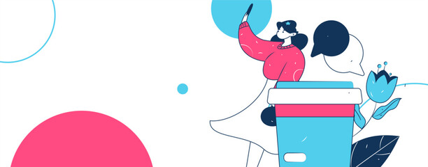 Virtual characters social communication concept business flat vector hand drawn illustration
