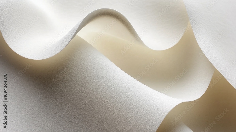 Poster abstract close-up of softly folded creamy white paper with subtle shadows and textures creating a fl