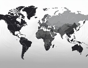 A versatile world map that can be used in various design contexts, from minimalist to eclectic