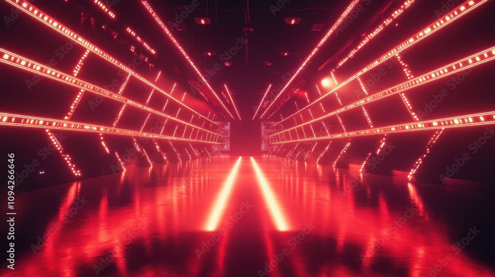 Aufkleber a futuristic corridor illuminated with red lights, creating a dynamic and immersive atmosphere.
