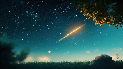 Fototapeta premium A shooting star streaking across the sky, leaving a trail of light as it burns up in the atmosphere.