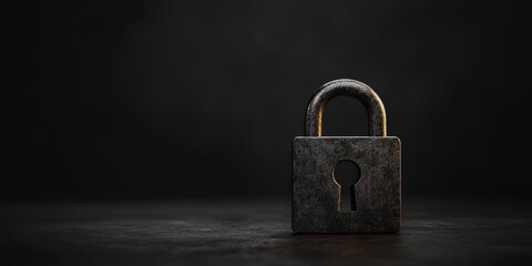 Fototapeta premium A close-up of a rusty padlock on a dark background, symbolizing privacy, security, and protection.
