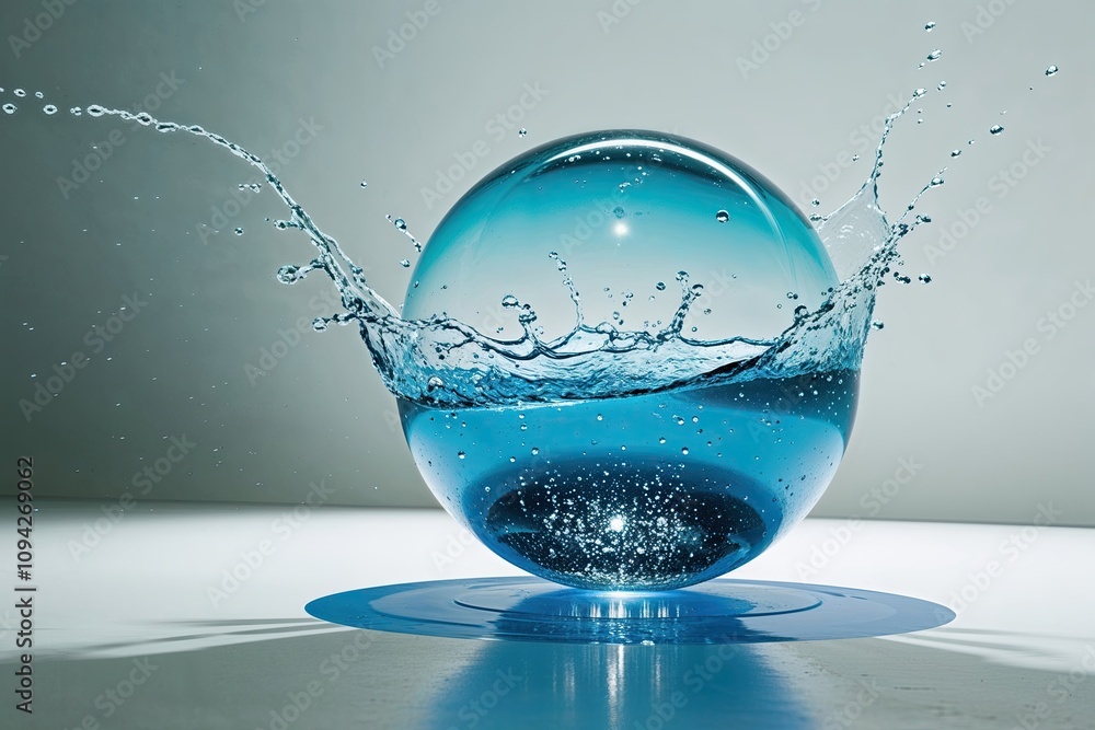 Poster stunning 3d visualization of luminous water sphere splashing on pristine white background