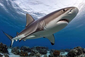 Fototapeta premium Graceful Hammerhead Shark Gliding in the Ocean Depths