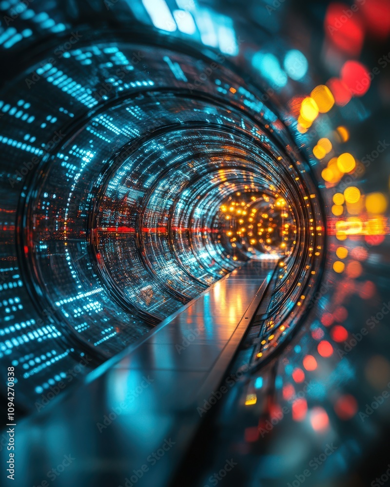 Aufkleber a futuristic tunnel filled with glowing lights and digital patterns, showcasing advanced technology 