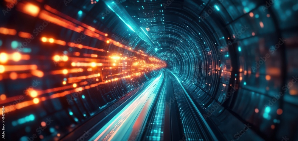 Aufkleber a futuristic tunnel with vibrant light streaks creating a sense of speed and motion through digital 