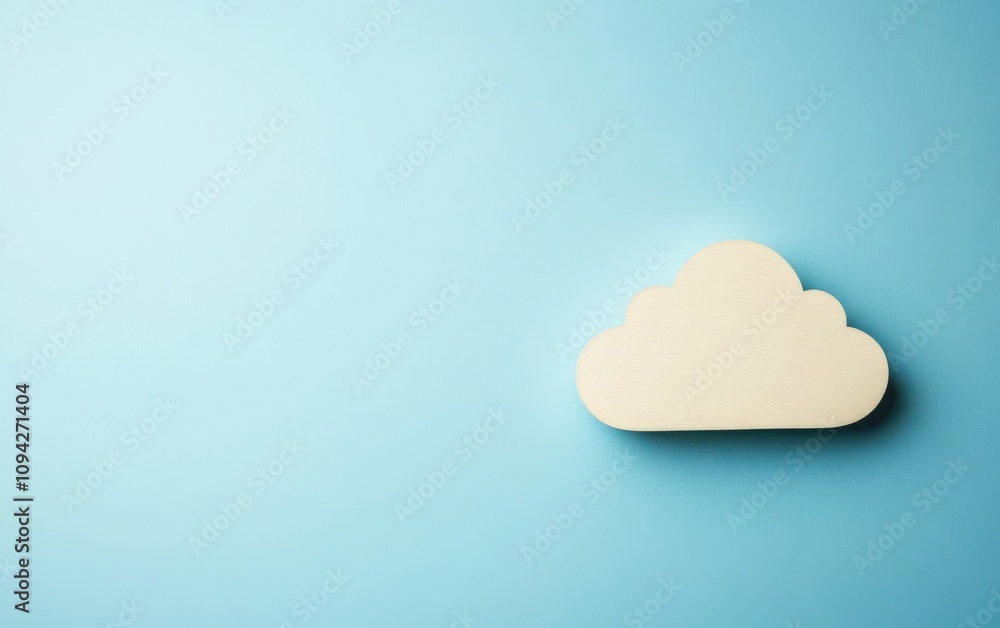 Poster a minimalist representation of a cloud on a soft blue background, symbolizing digital storage and da