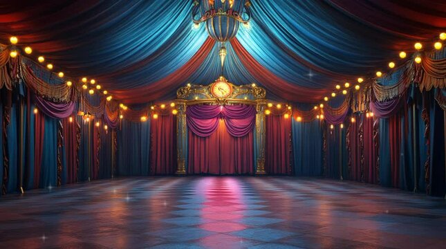 Dramatical stage with spotlight and curtain, vintage stage concept 