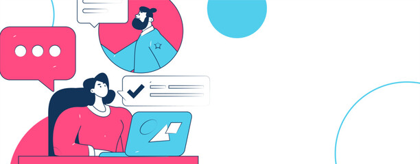 Virtual characters social communication concept business flat vector hand drawn illustration
