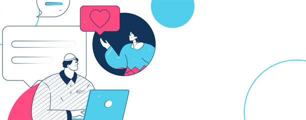 Virtual characters social communication concept business flat vector hand drawn illustration
