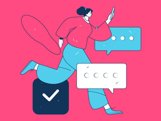 Virtual characters social communication concept business flat vector hand drawn illustration
