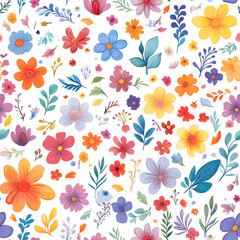 Floral flowers and beautiful colorful leaves wallpaper seamless pattern for interior decoration or background.