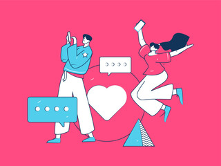 Virtual characters social communication concept business flat vector hand drawn illustration
