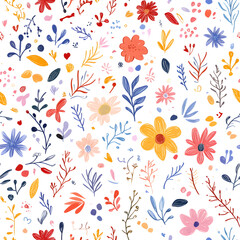 Floral flowers and beautiful colorful leaves wallpaper seamless pattern for interior decoration or background.