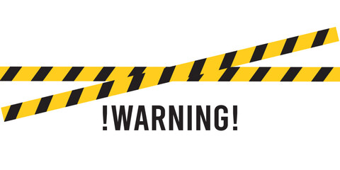 Warning tape with yellow and black diagonal stripes. Warn stop seamless line. Vector illustration on white background. Blank vector illustration warning background. 