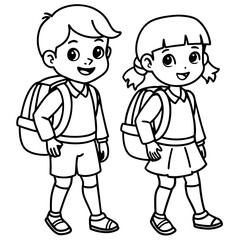 children in uniform wearing backpacks illustration