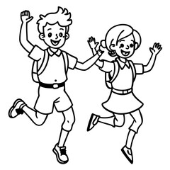  children in uniform jumping
