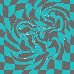 Dark background. Illusion of volumetric relief. Pattern of wavy black and blue-green stripes of different thickness.